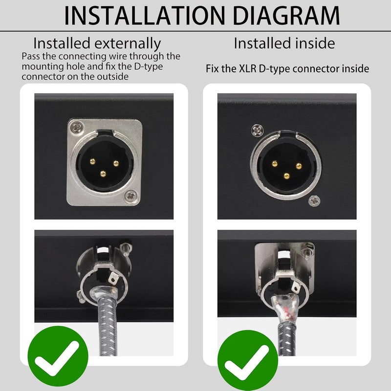 HUALEU كابل تمرير 2 قدم 1/4 إلى XLR، نوع D 3 دبابيس XLR ذكر إلى 6.35 مم TRS ذكر بزاوية قائمة، كابل صوت صندوق أرضي-20AWG موصل نحاسي مطلي بالفضة، يتضمن براغي تثبيت-عبوة 2 - Image 4